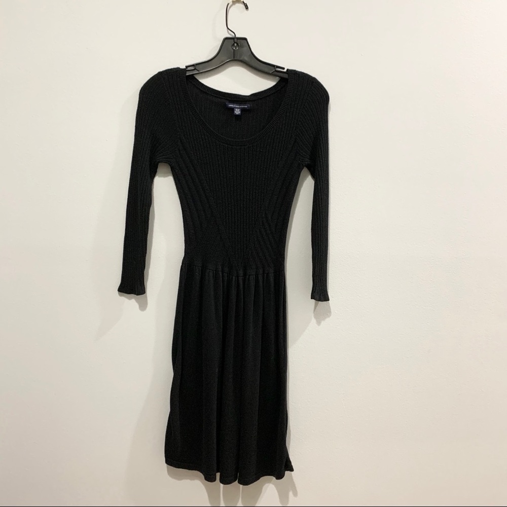 Stretchy Black Knit Long Sleeve Dress